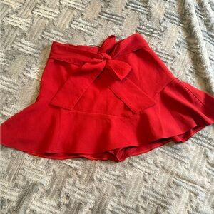 Zara Dark Red Bow High Waist Peplum Skort